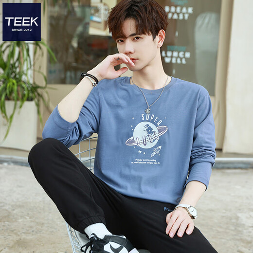 TEEK潮流印花长袖t恤男生上衣服 2025男装时尚青少年内搭秋季体恤小衫 【水柔棉款】HE736浅绿色 M