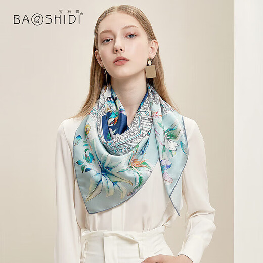 Gem butterfly silk scarf Hangzhou silk mulberry silk scarf shawl for girls mother birthday gift women gift box blues verse
