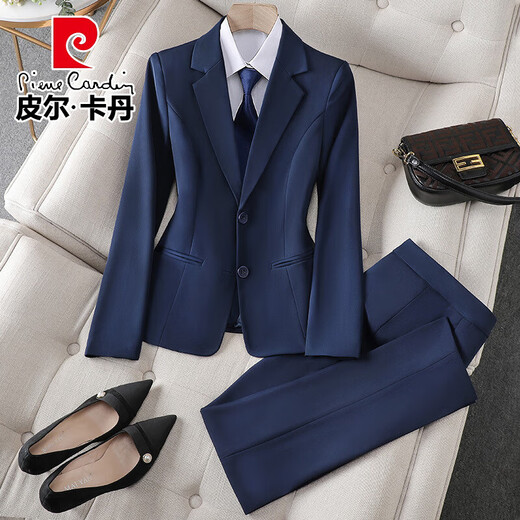 Pierre Cardin (pierre cardin) brand blue suit jacket women's business professional formal suit anti-wrinkle no-iron workwear casual suit black suit trousers white shirt L 100Jin Jin equals 0.5kg ~109Jin Jin equals 0.5kg