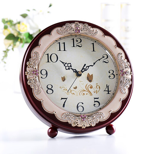 Hanshi (Hense) European retro small clock bedroom living room table clock wooden decorative clock desktop classical quartz clock HD282