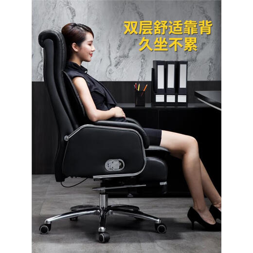 Huatuo Zhejiang genuine leather boss chair reclining massage executive chair business office chair comfortable sedentary chair home computer chair gray first layer cowhide steel feet
