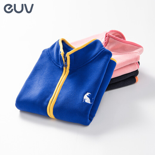 EUV Children's Vest Spring and Autumn Boys' Velvet Vest Jacket Girls' Warm Vest Medium and Large Children's Polar Fleece Vest Navy Blue (Orange) 160