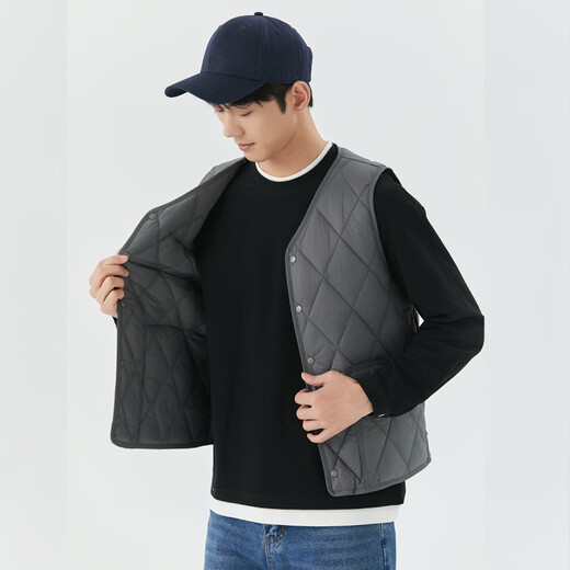 陌飘羽绒棉马甲男轻薄秋冬羽绒棉内胆时尚保暖背心打底内穿坎肩中老年 卡其色 M 90-110斤