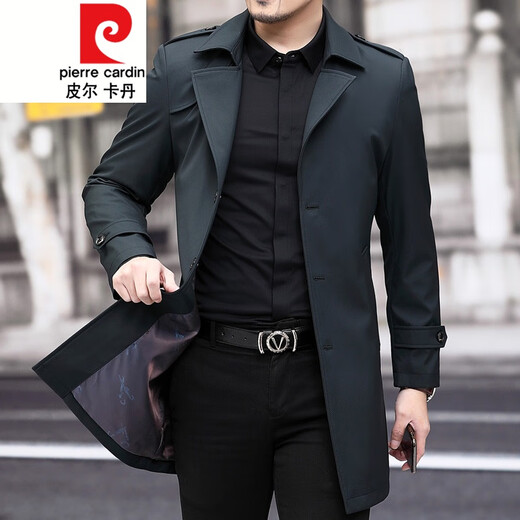 Pierre Cardin Herren-Windbreaker mit Revers, mittellang, für Herren, 2021, Frühjahr, neues mittleres Alter, große Größe, Business-Casual, Frühling und Herbst, britische Strickjacke, Schwarz, 170/M