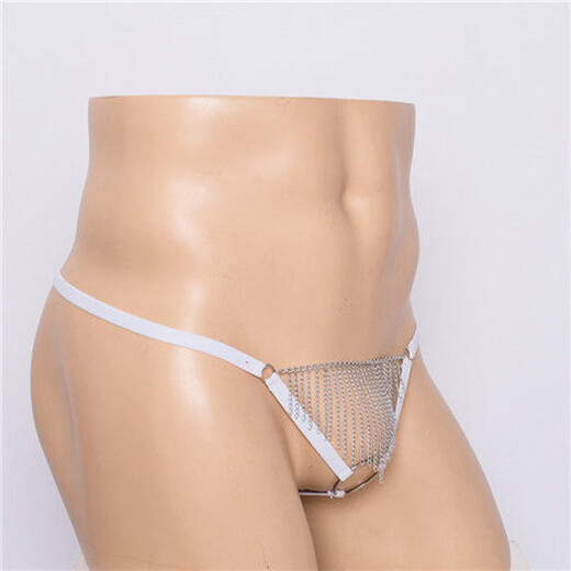 Men's thong one strap sexy transparent pouch gun bullet separation hoop tassel lace physiological underwear men's sex toy white one size