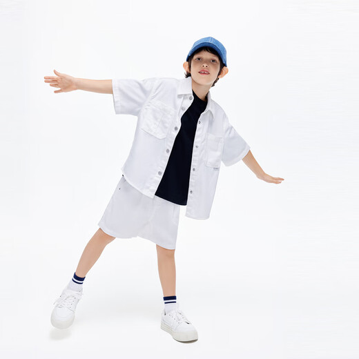 Little MO&Co. Children's clothing summer new style boys simple versatile short-sleeved shirt KBD2SHT001 denim white 110 110/56