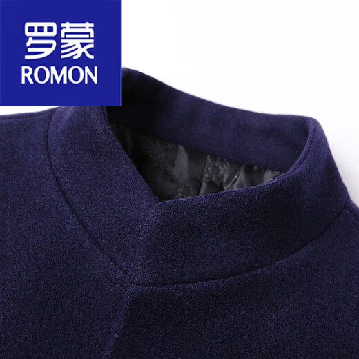 ROMON autumn and winter windbreaker men's woolen woolen coat men's medium-length British woolen coat Korean version slim fit stand-up collar trendy black/stand-up collar plus cotton plus. Thickness 9002 L /175 recommended 135Jin Jin equals within 0.5 kg
