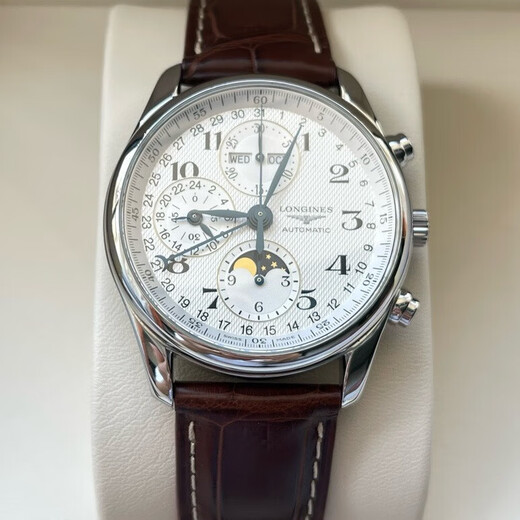 Second-hand 99 new Longines men's watch (LONGINES) famous series eight-hand moon phase business and leisure automatic mechanical watch 40mm white plate belt L2.673.4.78.3 ordinary complete set