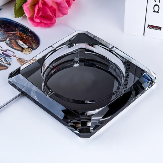 Jingbufan crystal glass ashtray fashion creative personalized gift large custom ashtray living room European style ashtray black gold 18cm