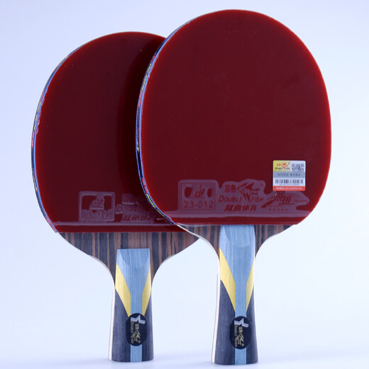 双鱼（DOUBLE FISH）乒乓球拍无极蓝专业竞技蓝海绵高弹进攻型奥运珍藏礼盒乒乓成品拍 【5木+2碳】无极蓝-9（黑檀木） 横拍/FL_长柄
