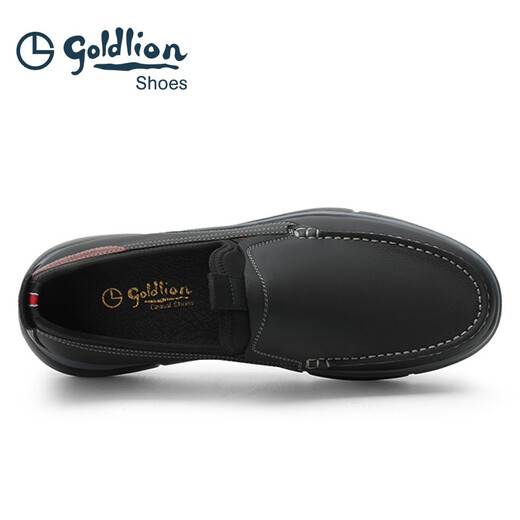 Goldlion Men's Shoes Four Seasons Casual Shoes Men's Business Slip-on Casual Leather Shoes Men's First Layer Cowhide Soft, Comfortable and Breathable Shoes Black 42