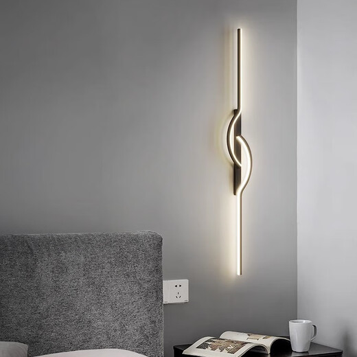 GUYES strip wall lamp minimalist creative strip lamp living room sofa lamp simple modern bedroom Guangdong Zhongshan lamp wall lamp black 80CM-three-color dimming