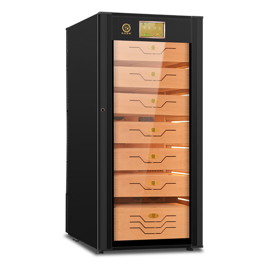 Bulldog cigar cabinet, constant temperature and humidity, ammonia removal, variable frequency compressor, cigar moisturizing, red wine cabinet, humidity control, imported energy-saving box, naked cigarette cabinet with fingerprint lock, WIFI remote VC428, fourth generation PLUS fingerprint password lock WiFi+VC428 black
