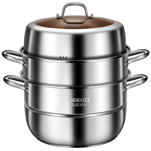 GEEGO thickened 304 stainless steel steamer three layers 36cm large induction cooker universal large steamer gas stove large capacity thickened 304 large steamer about 4.0KG 3 layers 38cm