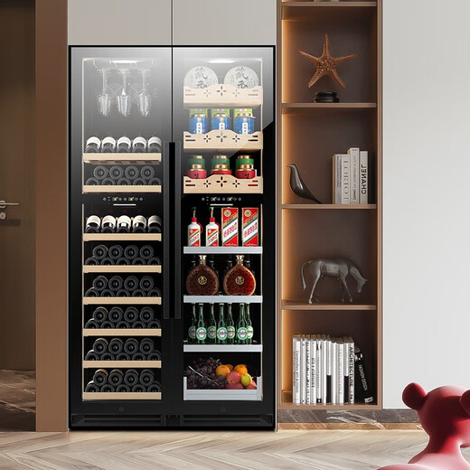 Vincase double-door wine cabinet constant temperature wine cabinet moisturizing large-capacity air-cooled double-door refrigerated cabinet built-in wine cabinet home living room commercial display cabinet tea and liquor preservation cabinet 1.9 meters four temperature zones (zoned storage) 92 bottles thin 550mm deep