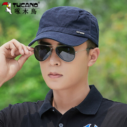 Woodpecker Hat Summer Men's Sun Shade Flat Top Hat Sun Protection Dad Casual Trend Versatile Sun Hat Peaked Hat Navy One Size Adjustable