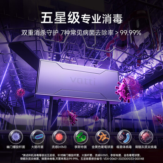 VATTI 15 sets of built-in white dishwashers, government subsidies for home appliances, 50Kpa variable frequency high water pressure, five-star sterilization, first-level water efficiency, layered washing, household 105, drying iQ15