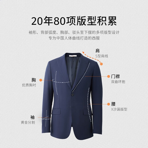 VICUTU men's trend small blue suit wool spring and summer easy care formal wedding dress jacket suit 170B or trousers 78 blue suit