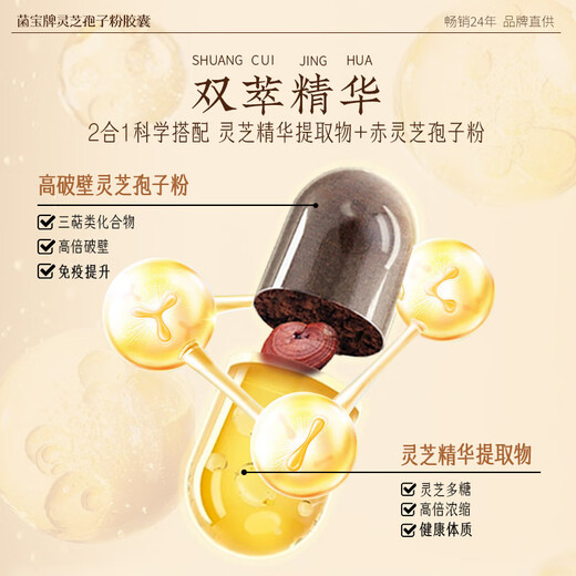 
Jiaerkejiabao Brand Ganoderma lucidum spore powder capsules for middle-aged and elderly people to enhance immunity and give gifts to elders 60 capsules/bottle 30 days of dosage (basic conditioning, daily nourishment)