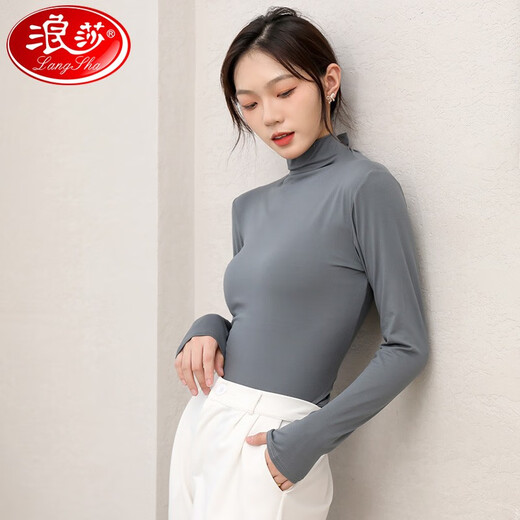 Langsha bottoming shirt for women autumn and winter half turtleneck 2023 new solid color versatile long-sleeved mid-collar top with knitted sweater inside smoke gray one size fits all 80Jin Jin equals 0.5kg -150Jin Jin equals 0.5kg