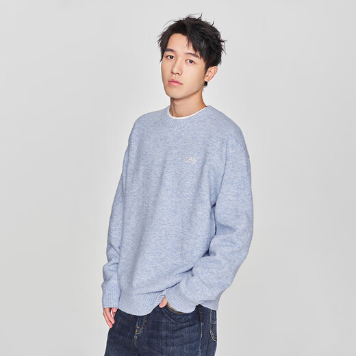 Lee韩国设计标准版圆领刺绣小Logo男女情侣装毛衣潮LUT010379207 蓝色（尺码偏大，拍小一码） S