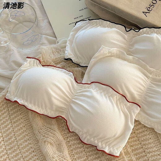 Qingchiying (QINGCHIYING) beautiful back strapless underwear, non-slip, small breasts for students, gathering, traceless, anti-exposure, anti-falling, invisible, slim, thin tube top, black + white M recommended 100-125Jin Jin equals 0.5kg
