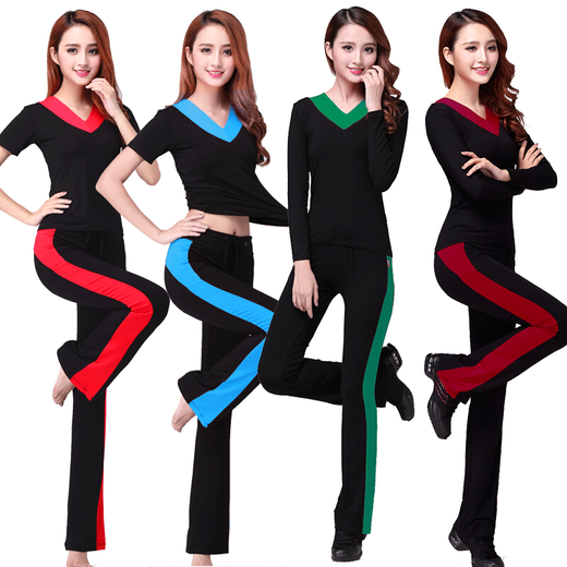 Jingga mittleren Alters und älteren modalen Quadratmodal-Tanzkostüm-Set-Tanzhosen Lateinische Praxis Frauen Y191 Langarmes + K1421 Black + Gras Green Edge Set l