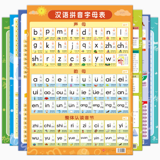 Yuan Chinese Pinyin Alphabet Wall Sticker Pinyin Training Learning Artifact Initial Vowel First Grade Children Early Education Scheme [New Style] Synchronous literacy picture of first grade second volume