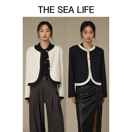 
THE SEA LIFE Ou Hai Yisheng Coat Women's 24 Autumn New Product Classic Retro Layered Versatile Little Flavor Style Coat V12596 Black Mage M