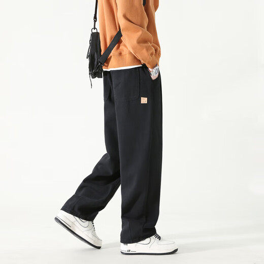 Dingfengbaoluo casual trousers cotton loose straight pants spring and summer wide-leg work pants men's HM9901 black L
