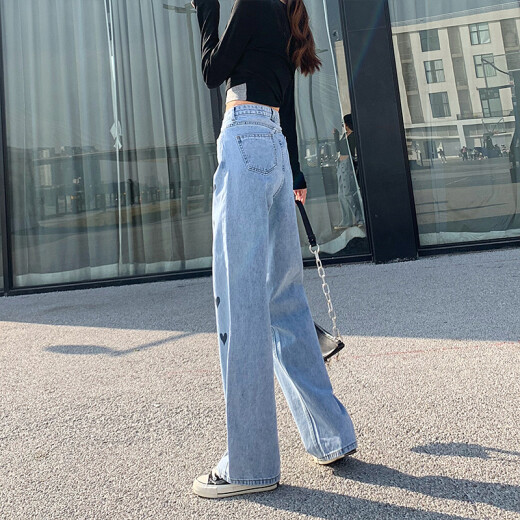 Silk Noy Jeans Women's Loose 2022 Spring New Style Chic High Waist Slim Versatile Love Wide Leg Drape Floor-Mopping Pants Thin Blue Trousers L