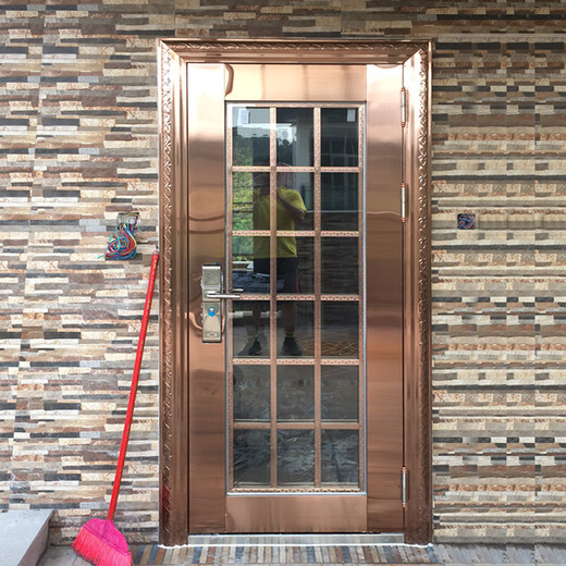 奇立彩304不锈钢门单门别墅乡村大门双开门进户入户玻璃阳台防盗门家用 钢灰款式1