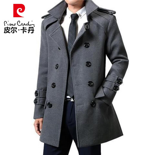 
Pierre cardin woolen coat men's mid-length spring and autumn 2025 new windbreaker thickened men's woolen coat trend black L
