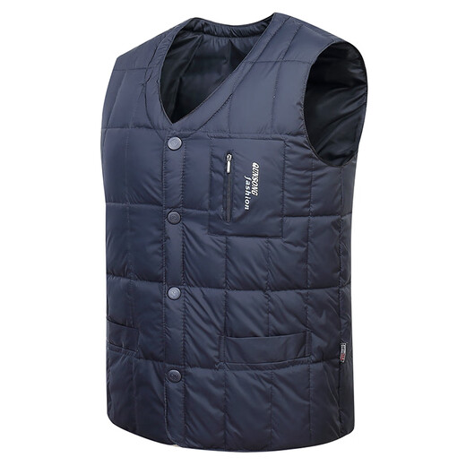 (80% white duck down) Autumn and winter men's down vest for dad, thin and warm vest, sleeveless vest for middle-aged and elderly people, navy blue (80% white duck down) 2XL (140-160)