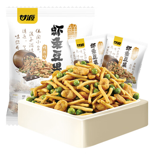 甘源烤肉味虾条豆果500g虾条蚕豆青豆坚果炒货膨化食品儿童休闲零食
