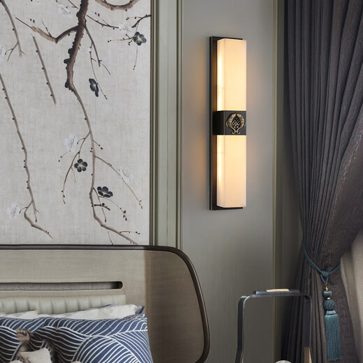 Qianzhang Lamp New Chinese Style Full Copper Marble Wall Lamp Background Wall Lamp Villa Bedside Bedroom Chinese Style Living Room Villa Hall Premium Black Rubbed Gold Height 47CM* Width 12CM Chinese Knot B