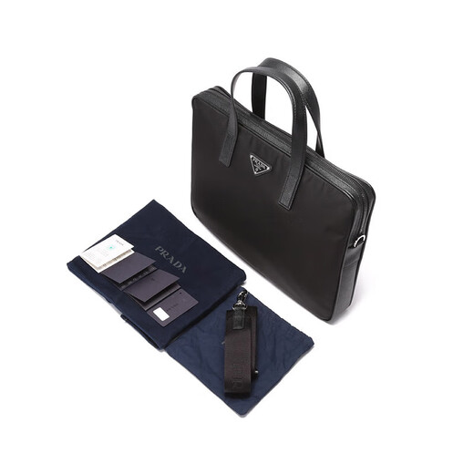 PRADA Men's Re-Nylon Regenerated Nylon Handbag Shoulder Crossbody Bag Briefcase Men's Bag 2VE368 2DMH F0002 V XOM Black Triangle Logo
