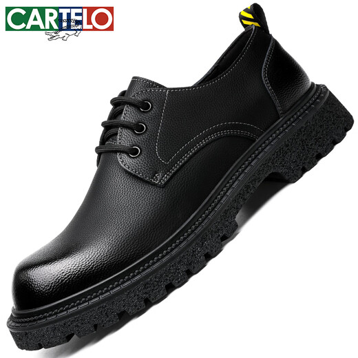 卡帝乐鳄鱼（CARTELO）卡帝乐鳄鱼英伦大头皮鞋男商务休闲男士皮鞋厚底增高鞋9789黑色40