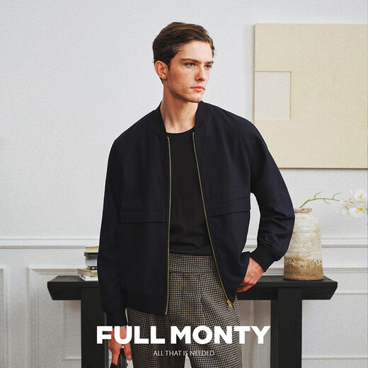 FULL MONTY [Baseball Lone Jacket] Men's Black Casual Flying Jacket Navy Blue Wool Top 2024 Fall Navy Blue 7990 44