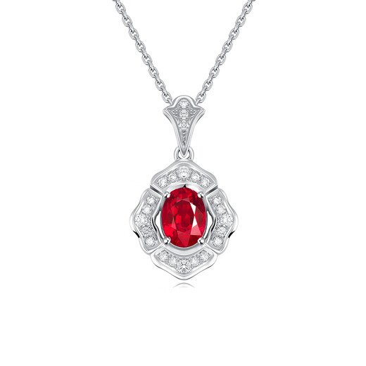 Haikai Necklace for Women Pigeon Blood Red Gemstone Necklace Platinum Luxury Jewelry Valentine's Day Birthday Gift Pigeon Blood Red Ruby Necklace (80 Points/Unfired Ruby/Selected Flawless)