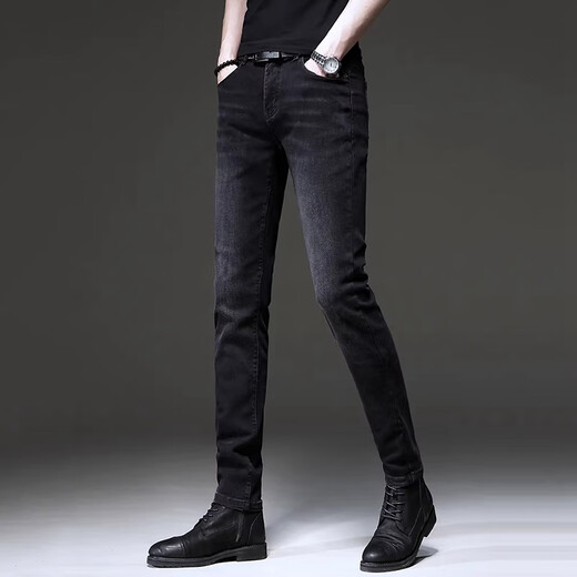 Western Tour Jeans Men 2025 New Pants Men Trendy Retro Small Foot Men's Pants Stretch Casual Pants Men Customized 1049 Gray XXS 36