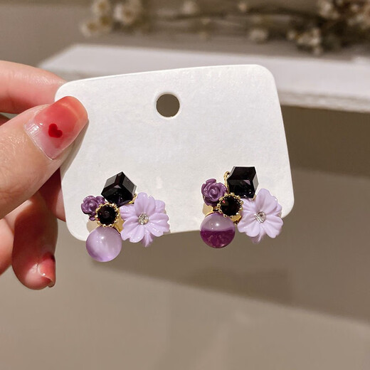 Wind Valley Bird Purple Petal Earrings Women's 2024 New Trendy Niche Design Earrings High-end Atmosphere Earrings Summer Purple Flower Earrings