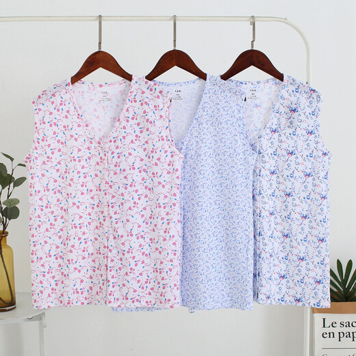 AB Underwear Women's Pure Cotton Pajama Summer Suntevels Whotshirt Studleshirt среднего возраста и пожилых матерей, напечатанная футболка V-образного кардигана S724 Bud 3xl (175/105)