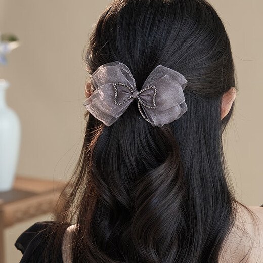 Chimera (CHIMERA) chic organza bow hairpin rhinestone ponytail one-piece clip half-tied hair accessory girl birthday gift