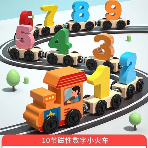 Coolfei para niños Magnético Train Magnético Asamblea Magnética Bebé 1-6 años Educación temprana Juguetes de trenes de iluminación 12 Números magnéticos de madera 0-10