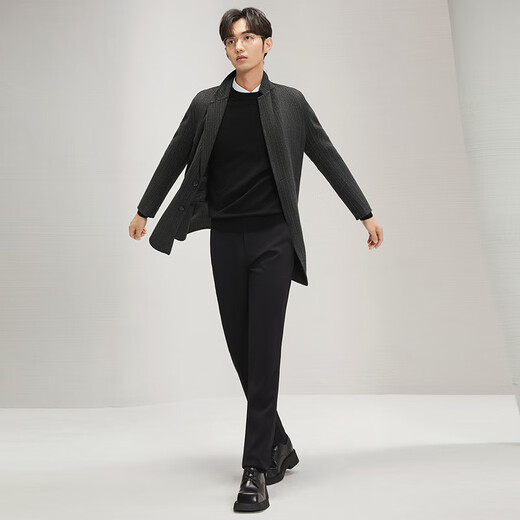 Qipai wool-containing herringbone wool coat men's removable down liner double-sided woolen warm thick coat