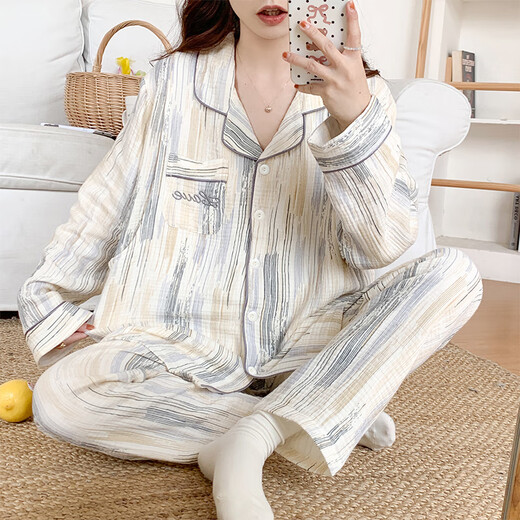 欣情美（Xinqingmei）月子服春秋产后纯棉纱布孕妇睡衣怀孕吸汗产妇哺乳衣4月5夏季薄款 纯棉纱布月子服A1098 M
