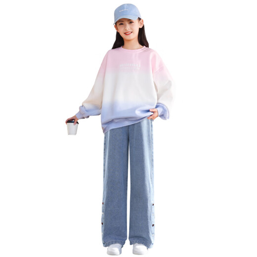 熊司令女童春装套装新款大童春季时髦洋气卫衣儿童春秋炸街女孩休闲 13062蓝色+4736白色 120 CM