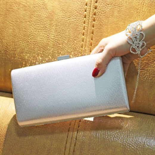 Crispy Korean style dinner bag, handbag, clutch bag, women's banquet bag, dress, cheongsam trendy women's bag, silver (single side)