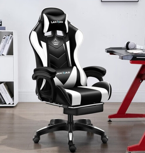 Huatuo Zhe Game Computer Chair Anchor Live Study Office Reclining Internet Bar Dormitory Competition Chair Massage Seat Upgraded Black and White + Latex + Foot Rest + Audio Other Colors Remarks Nylon Foot Lift Armrest